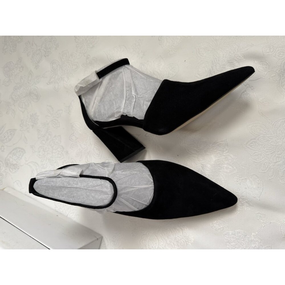 Charles David Ariel Black Kid Suede Strappy Block Heel Pointed Toe US 9M NEW